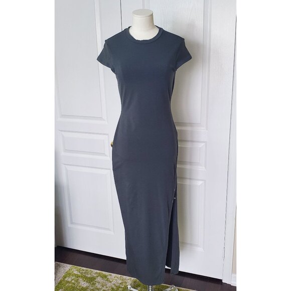 Mango Short-Sleeve Side-Slit Midi Tube Dress in Charcoal Size 4 - Picture 8 of 10